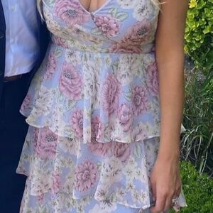 Astr the Label Blue Floral Ruffle Maxi